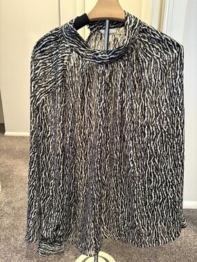 H&M Black and White Abstract Print High-Neck Blouse